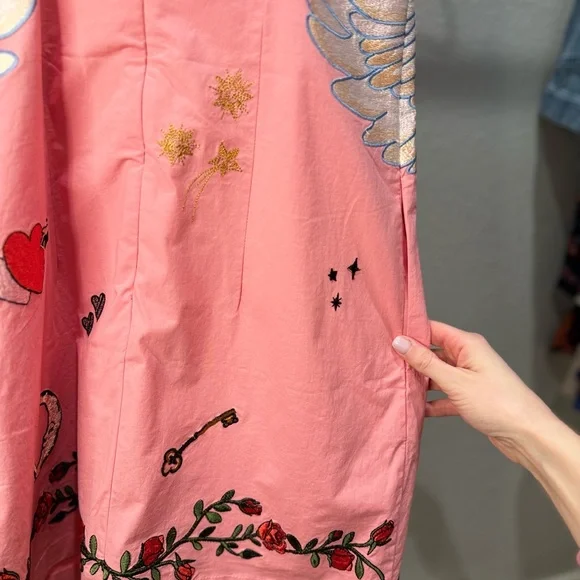 Anthropologie Maeve Pink Swan Embroidered Dress XS - Picture 7 of 10